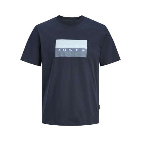 T-shirt en coton marine imprimé avec une coupe droite et un col rond