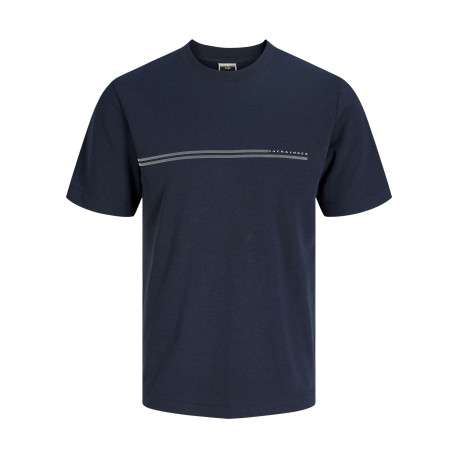 T-shirt marine uni avec une coupe droite, un col rond et des manches courtes