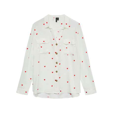 Chemisier blanc à motifs avec un col à revers et des manches longues