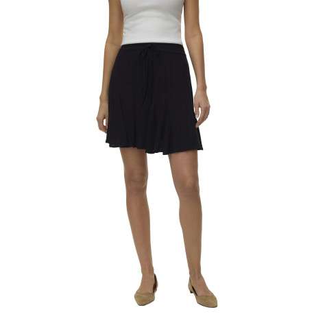 Jupe courte noire unie avec un lien à nouer et une taille élastiquée - Image 5