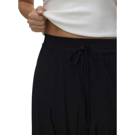 Jupe courte noire unie avec un lien à nouer et une taille élastiquée - Image 6