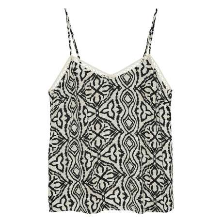 Top beige à motifs avec une coupe droite sans manches avec des bretelles