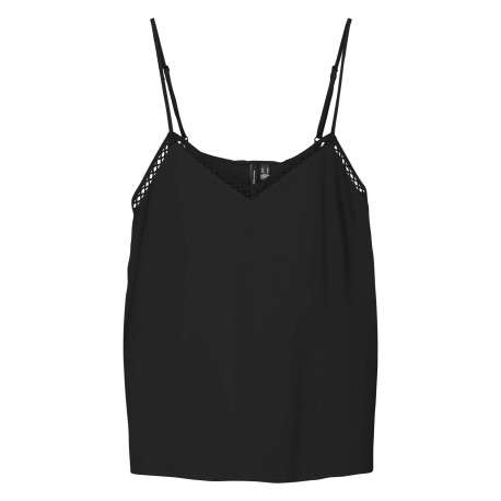 Top noir uni avec une coupe droite sans manches avec des bretelles