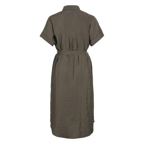 Robe longue grise uni avec un col chemise et des manches courtes - Image 2