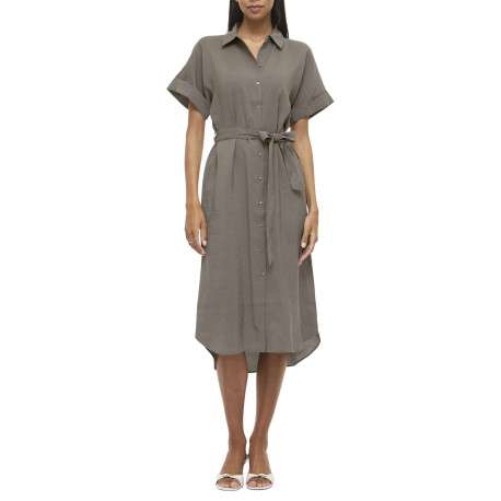 Robe longue grise uni avec un col chemise et des manches courtes - Image 3