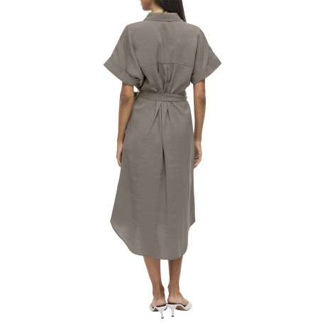 Robe longue grise uni avec un col chemise et des manches courtes - Image 4