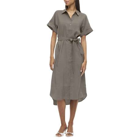 Robe longue grise uni avec un col chemise et des manches courtes - Image 5
