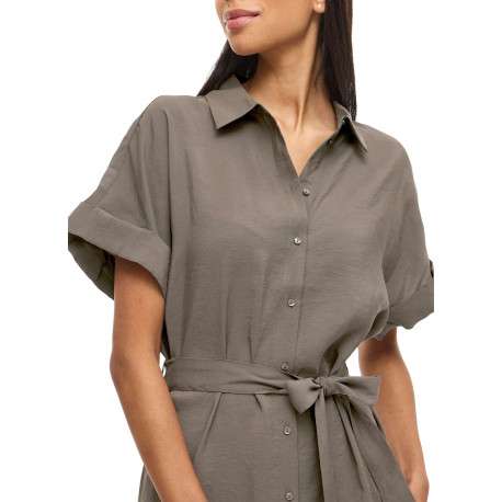 Robe longue grise uni avec un col chemise et des manches courtes - Image 6