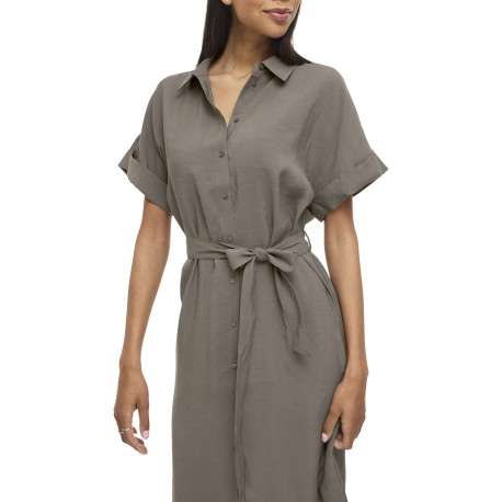 Robe longue grise uni avec un col chemise et des manches courtes - Image 7