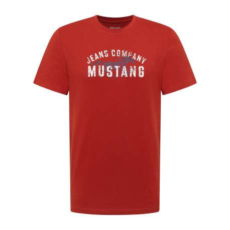 T-shirt en coton rouge à imprimé avec une coupe droite et un col rond