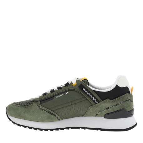 Baskets running kaki en cuir avec un talon plat et des lacets