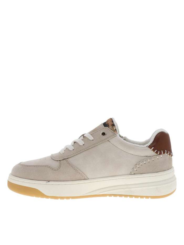Tennis écrues à talon plat avec des lacets et un zip latéral