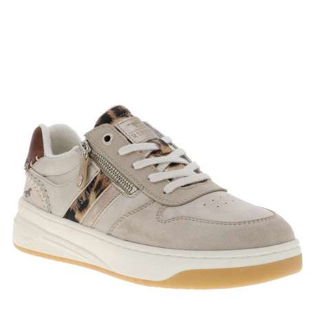 Tennis écrues à talon plat avec des lacets et un zip latéral - Image 3