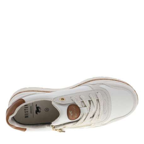 Baskets running blanches à un talon plateau avec des lacets et un zip latéral - Image 4