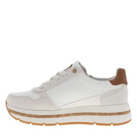 Baskets running blanches à un talon plateau avec des lacets et un zip latéral