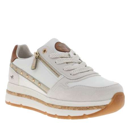 Baskets running blanches à un talon plateau avec des lacets et un zip latéral - Image 3