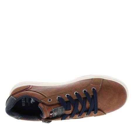 Baskets marron à talon plat avec des lacets et un zip latéral - Image 4