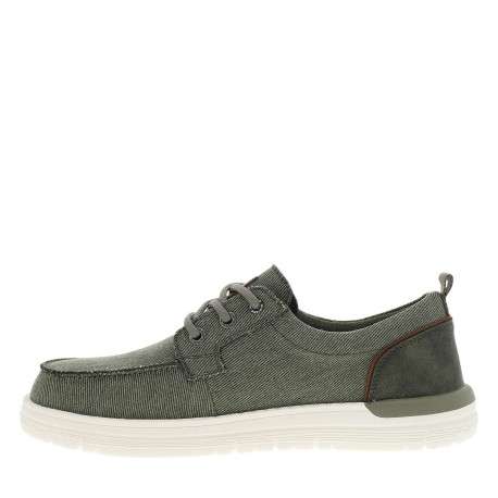 Baskets kaki à talon plat avec des lacets ronds et un logo embossé au talon