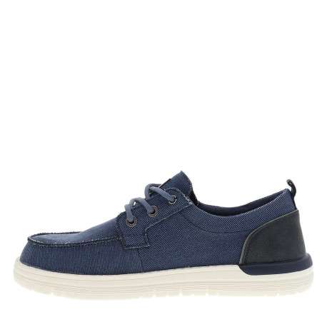Baskets bleus avec un talon plat et des lacets ronds tressés