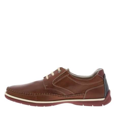 Derbies Marbella en cuir cognac à talon plat avec des lacets plats écrus
