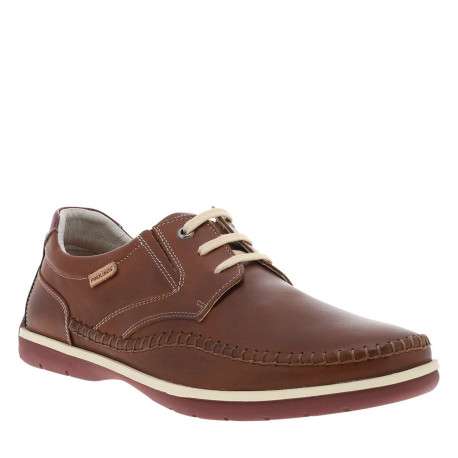 Derbies Marbella en cuir cognac à talon plat avec des lacets plats écrus - Image 3