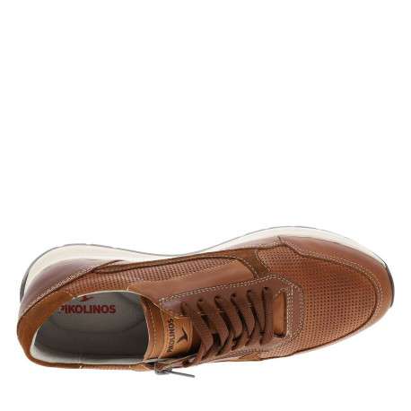 Sneakers cognac en cuir à talon plat avec des lacets et un zip latéral - Image 4