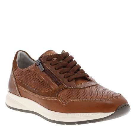 Sneakers cognac en cuir à talon plat avec des lacets et un zip latéral - Image 3