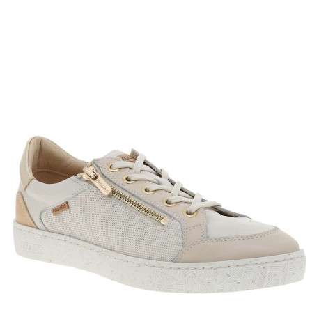 Tennis blanches en cuir à talon plat avec des lacets et un zip latéral - Image 3