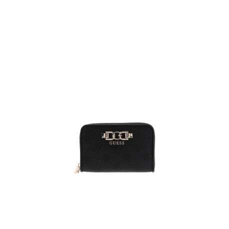 Portefeuille noir pourvu d'une fermeture zippée et du logo de la marque