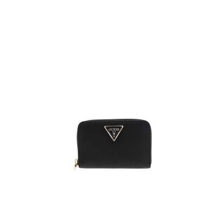 Portefeuille noir en maille grainée orné du logo de la marque