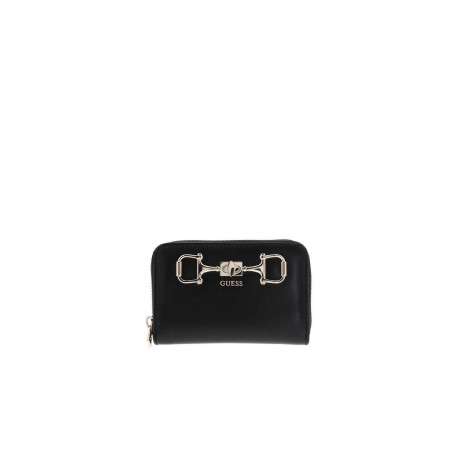 Portefeuille noir en maille lisse pourvu du logo de la marque