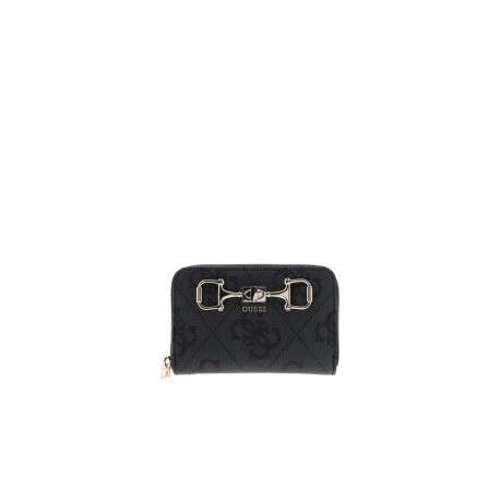 Portefeuille anthracite pourvu d'une fermeture zippée et du logo de la marque