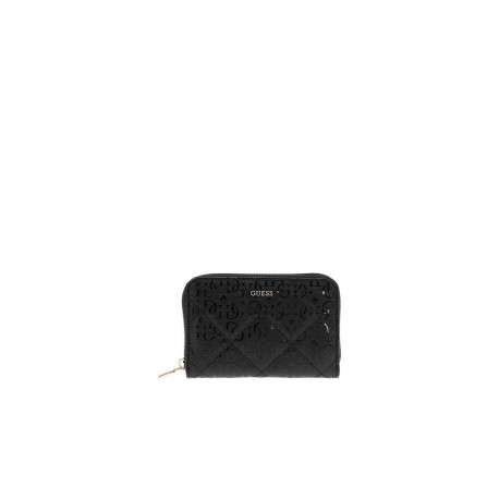 Portefeuille noir en maille texturée pourvu d'une fermeture zippée