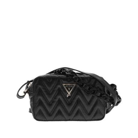 Sac à bandoulière noir effet pailleté pourvu du logo de la marque