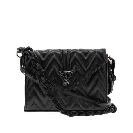 Sac à bandoulière noir effet pailleté pourvu du logo de la marque