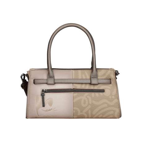Sac à main beige à motifs avec des anses et une bandoulière amovible - Image 4
