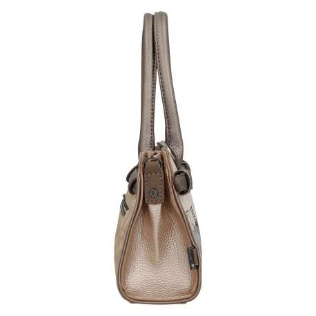 Sac à main beige à motifs avec des anses et une bandoulière amovible - Image 5