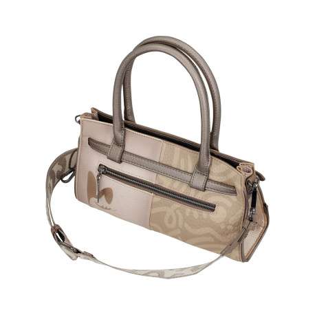 Sac à main beige à motifs avec des anses et une bandoulière amovible - Image 6