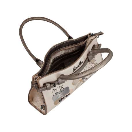Sac à main beige à motifs avec des anses et une bandoulière amovible - Image 7