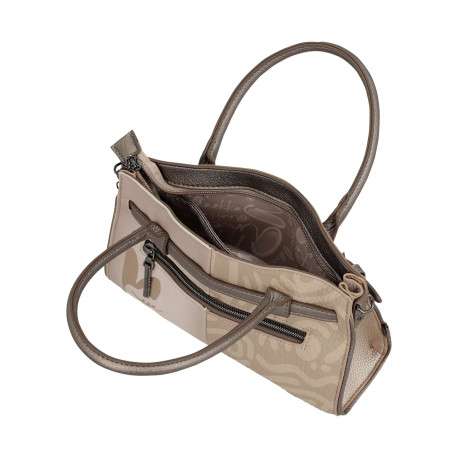 Sac à main beige à motifs avec des anses et une bandoulière amovible - Image 8