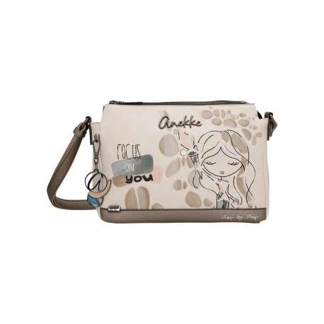 Sac à bandoulière beige à motifs avec une bandoulière réglable amovible