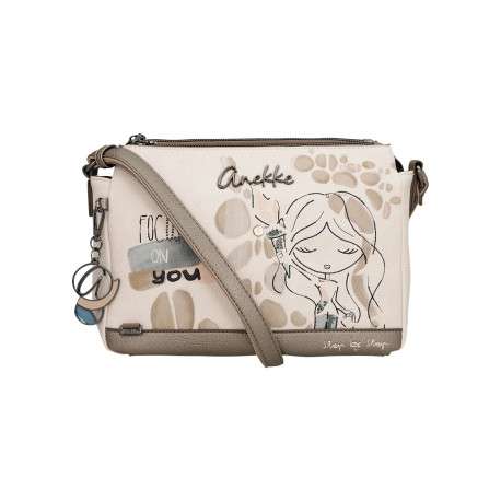 Sac à bandoulière beige à motifs avec une bandoulière réglable amovible - Image 3