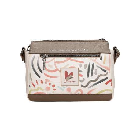 Sac à bandoulière beige à motifs avec une bandoulière réglable amovible - Image 4