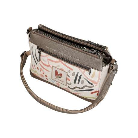 Sac à bandoulière beige à motifs avec une bandoulière réglable amovible - Image 6