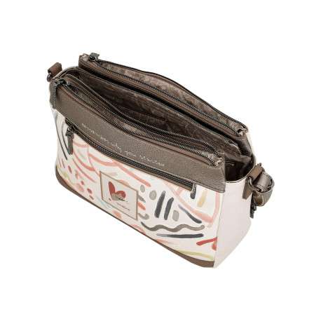 Sac à bandoulière beige à motifs avec une bandoulière réglable amovible - Image 8