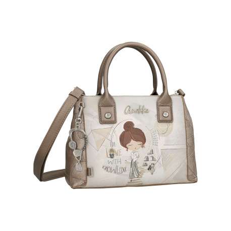Sac porté main écru imprimé avec des anses et une bandoulière amovible - Image 2