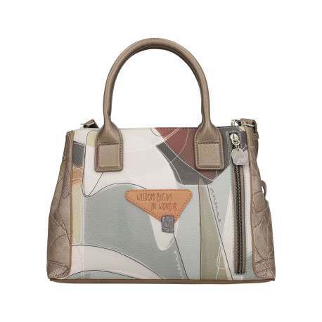 Sac porté main écru imprimé avec des anses et une bandoulière amovible - Image 4