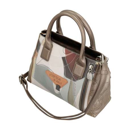 Sac porté main écru imprimé avec des anses et une bandoulière amovible - Image 6