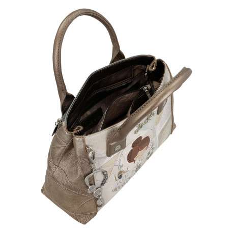 Sac porté main écru imprimé avec des anses et une bandoulière amovible - Image 7