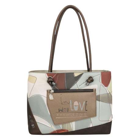 Sac porté épaule écru imprimé avec une poche extérieure zippée à l'arrière - Image 3